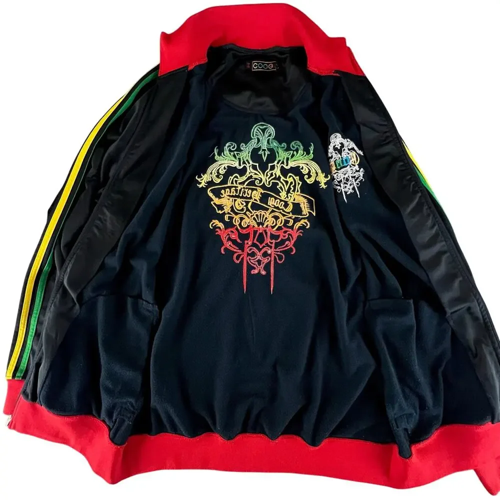 Vintage Coogi Heritage Track Jacket 3XL Big Logo Hip Hop Y2K Rasta Stripe Zip Up - Picture 3 of 15